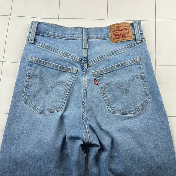 Levi’s Jeans Womens 27 Blue Ribcage Straight Ankle Button Fly Distressed Denim - Picture 7 of 14